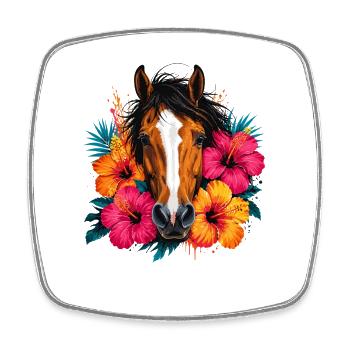 Horse with tropical flowers - Square fridge magnet - white - Front
