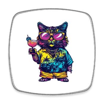 Katze Comic Sommer - Viereckiger Kühlschrankmagnet - Weiß - Vorne