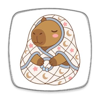 Cute Sleeping Baby Capybara in Moonlit Quilt - Square fridge magnet - white - Front