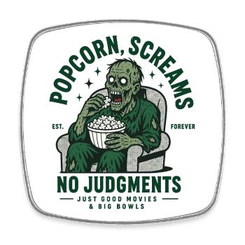Popcorn Screams No Judgments - Viereckiger Kühlschrankmagnet - Weiß - Vorne