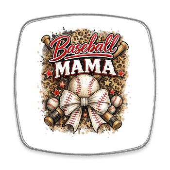 Baseball Mama Schleife Leopard Muttertag Sport  - Viereckiger Kühlschrankmagnet - Weiß - Vorne