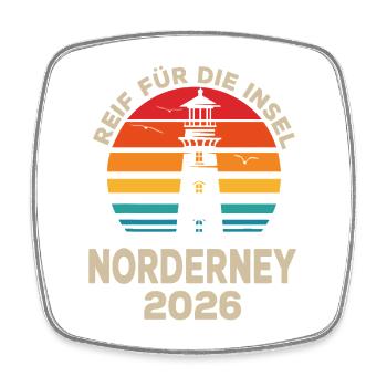 Norderney Leuchtturm Retro Sunset 2026 - Viereckiger Kühlschrankmagnet - Weiß - Vorne
