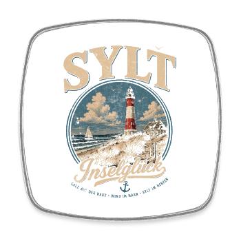 Sylt Inselglück Leuchtturm Vintage - Viereckiger Kühlschrankmagnet - Weiß - Vorne