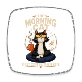 Morgenkatze: Kaffee Zen - Viereckiger Kühlschrankmagnet - Weiß - Vorne