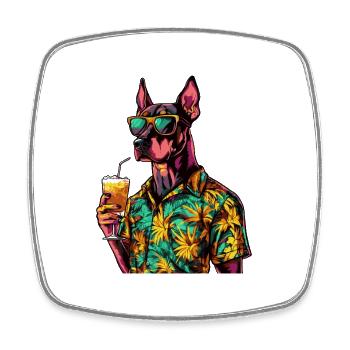 Doberman Dog Comic Summer - Square fridge magnet - white - Front