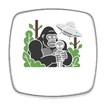 Gorilla und Alien im Dschungel-UFO - Viereckiger Kühlschrankmagnet - Weiß - Vorne