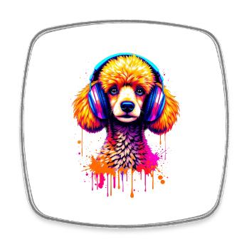 Caniche avec un casque - Magnet carré - blanc - Devant