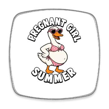 Pregnant Girl, Summer Beach, Goose, Funny, S - Square fridge magnet - white - Front