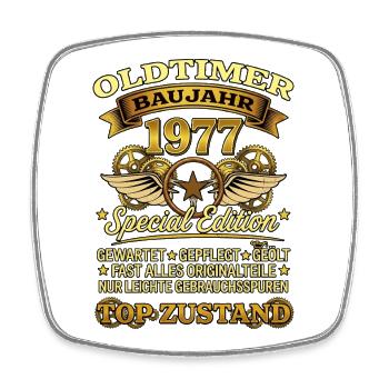 Oldtimer Baujahr 1977 Geburtstag Geschenk - Viereckiger Kühlschrankmagnet - Weiß - Vorne