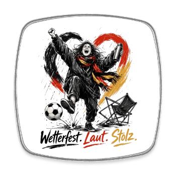 Wetterfest Laut Stolz – Fußballheldin - Viereckiger Kühlschrankmagnet - Weiß - Vorne