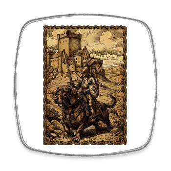 Medieval Knight On Dachshund Ren Faire - Square fridge magnet - white - Front