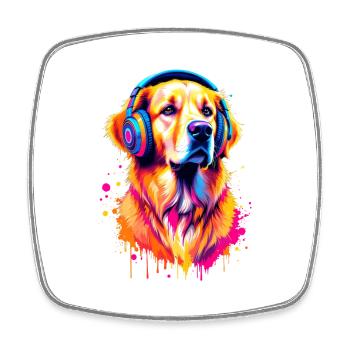 Golden Retriever with Headphones - Square fridge magnet - white - Front