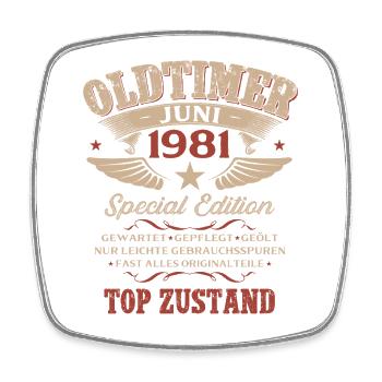 45. Geburtstag Geschenk Mann Oldtimer Juni 1981 - Viereckiger Kühlschrankmagnet - Weiß - Vorne