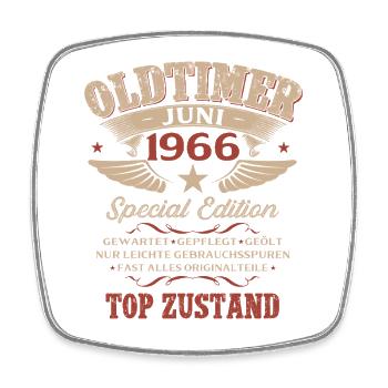 60. Geburtstag Geschenk Mann Oldtimer Juni 1966 - Viereckiger Kühlschrankmagnet - Weiß - Vorne