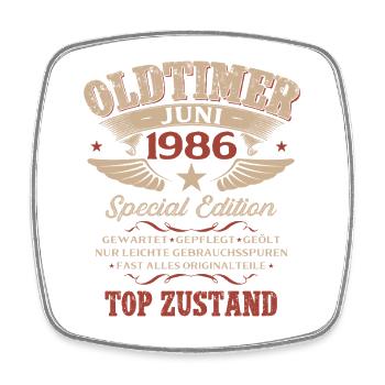 40. Geburtstag Geschenk Mann Oldtimer Juni 1986 - Viereckiger Kühlschrankmagnet - Weiß - Vorne