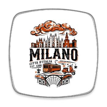 Milan Italy Skyline Landmark Illustration With - Viereckiger Kühlschrankmagnet - Weiß - Vorne