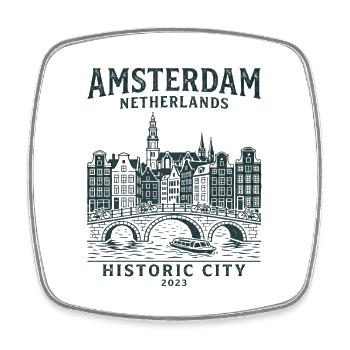 Skyline du canal de la ville d’Amsterdam aux Pays-Bas - Magnet carré - blanc - Devant