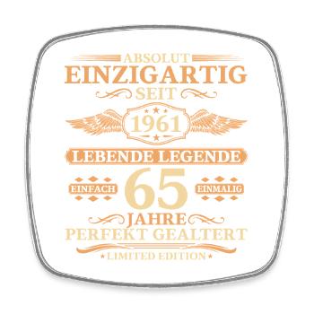 Einzigartig seit 1961 – 65. Geburtstag Geschenk - Viereckiger Kühlschrankmagnet - Weiß - Vorne