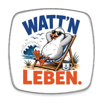 Möwe Watt'n Leben Nordsee Shirt - Viereckiger Kühlschrankmagnet - Weiß - Vorne