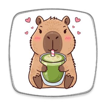 Süßes Kawaii Capybara trinken Matcha Tea Latte - Viereckiger Kühlschrankmagnet - Weiß - Vorne