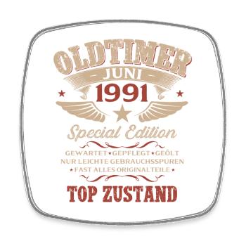 35. Geburtstag Geschenk Mann Oldtimer Juni 1991 - Viereckiger Kühlschrankmagnet - Weiß - Vorne