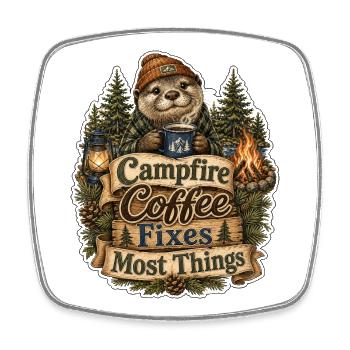 Campfire Coffee Fixes Most Things Otter - Viereckiger Kühlschrankmagnet - Weiß - Vorne