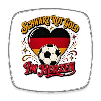 Schwarz-Rot-Gold Herz Fußball - Viereckiger Kühlschrankmagnet - Weiß - Vorne
