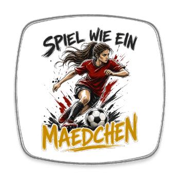 Spiel wie ein Mädchen Fußballheldin - Viereckiger Kühlschrankmagnet - Weiß - Vorne