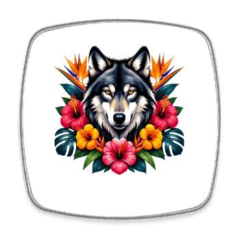 Wolfskopf Tropenblüten - Viereckiger Kühlschrankmagnet - Weiß - Vorne