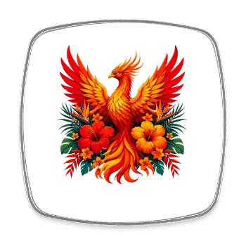 Flame phoenix with tropical flowers - Square fridge magnet - white - Front