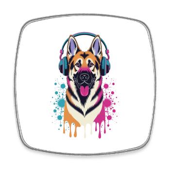 Deutscher Schäferhund mit Kopfhörer - Viereckiger Kühlschrankmagnet - Weiß - Vorne