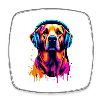 Golden Retriever avec des écouteurs - Magnet carré - blanc - Devant
