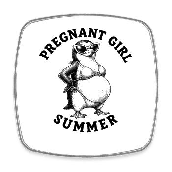 Pregnant girl, summer, beach, penguin, lust - Square fridge magnet - white - Front