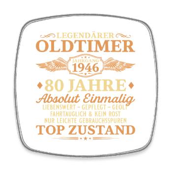 Legendärer Oldtimer 1946 – 80. Geburtstag - Viereckiger Kühlschrankmagnet - Weiß - Vorne