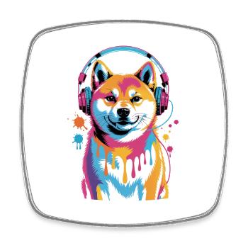 Chien Shiba Inu avec un casque - Magnet carré - blanc - Devant