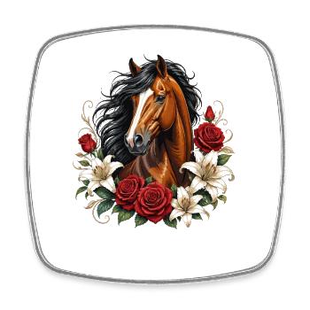 Horse and Roses Floral Wreath - Square fridge magnet - white - Front
