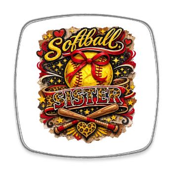 Softball Sister Schleife Leopard Sport Design - Viereckiger Kühlschrankmagnet - Weiß - Vorne