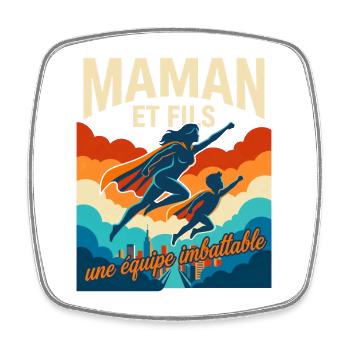 Maman Et Fils Une Équipe Imbattable Rétro - Magnet carré - blanc - Devant