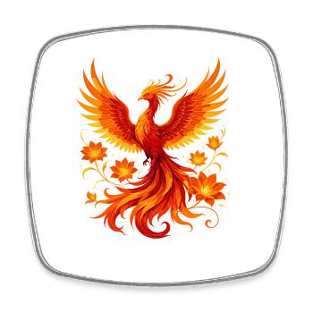 Flammender Phönix im Blütenkranz - Viereckiger Kühlschrankmagnet - Weiß - Vorne