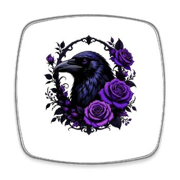 Corbeau nocturne avec des roses violettes - Magnet carré - blanc - Devant