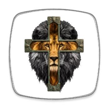 Lion avec Jésus Croix Religion chrétienne - Magnet carré - blanc - Devant