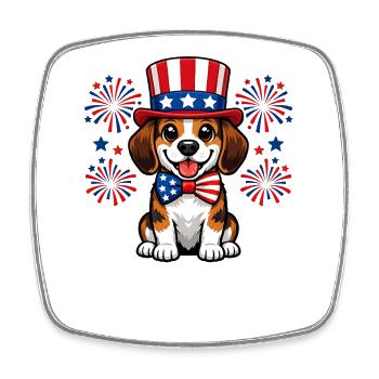 Beagle Patriot Süßer Hund Independence Day USA - Viereckiger Kühlschrankmagnet - Weiß - Vorne