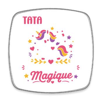 Tata Licorne Magique - Magnet carré - blanc - Devant