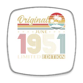75th Birthday Gift Vintage June Vintage 1951 - Square fridge magnet - white - Front