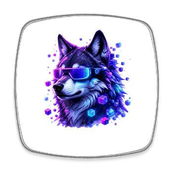 Neonwolf mit VRBrille - Viereckiger Kühlschrankmagnet - Weiß - Vorne