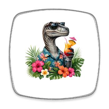 Dino en Cocktail de Chemises Hawaïennes - Magnet carré - blanc - Devant