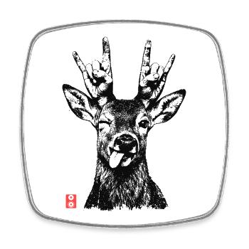Motif drôle du festival Heavy Metal, Rocker Deer - Magnet carré - blanc - Devant