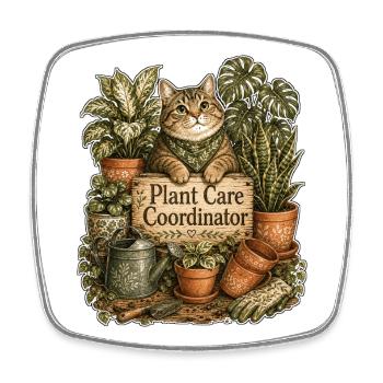 Chat coordinateur des soins des plantes - Magnet carré - blanc - Devant