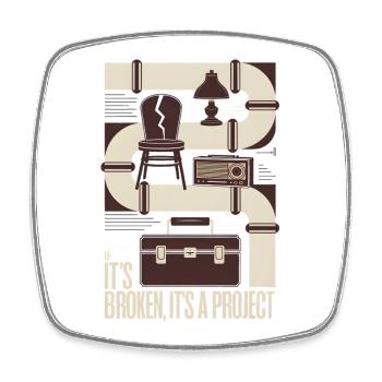 Broken? Project | Upcycling Repair - Square fridge magnet - white - Front