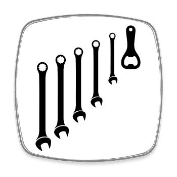 Werkzeug Set & Flaschenöffner Mechaniker - Viereckiger Kühlschrankmagnet - Weiß - Vorne